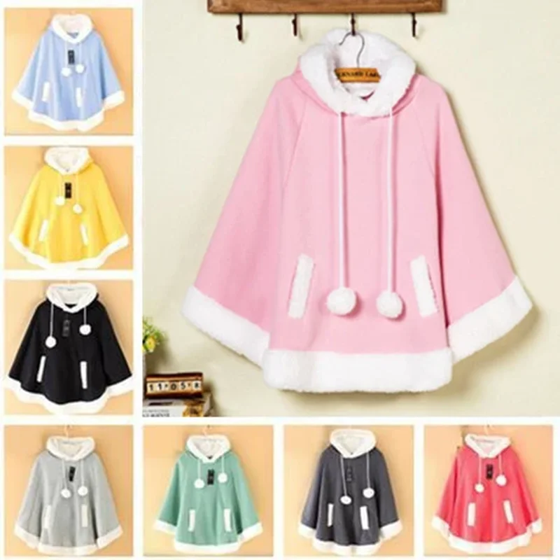 Lowest Price Winter Candy Fleece Cloak Coat Hoodie Cape AD11293