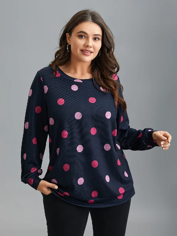 Crazy Savings Polka Dots Round Neck Fitted Sweatshirt