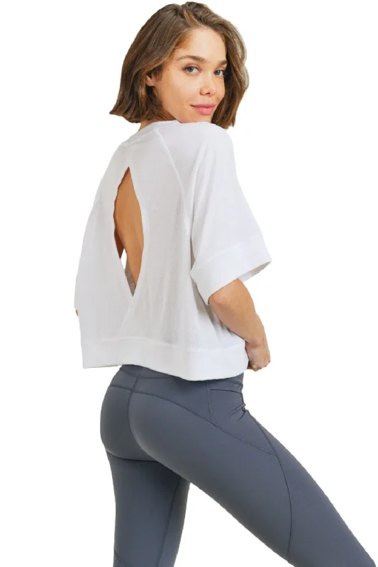 Price Break Mono B Perforated Cutout Raglan Cropped Tee KT210353