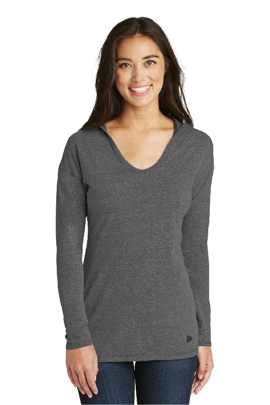 Weekend Offers That Tempt New Era Womens Performance Moisture Wicking Long Sleeve Hooded T-Shirt Hoodie - Dark Graphite Grey - Closeout