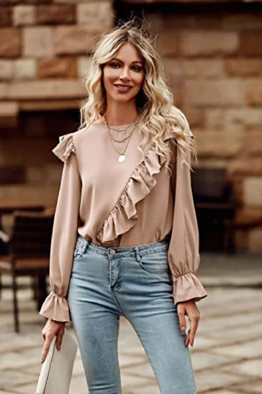 Weekend Price Cuts Galore Ruffled Round Neck Long Sleeve Top