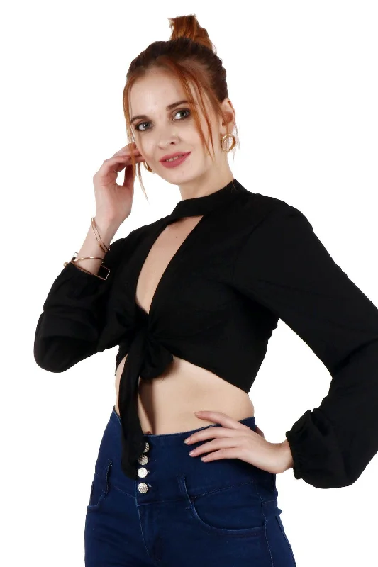 Seasonal Clearance Black Solid Front Knot Tie Top