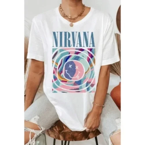 Special Buy Nirvana Colored Smile Logo Band Music Oversized Relaxed Fit Graphic Tee T-Shirt