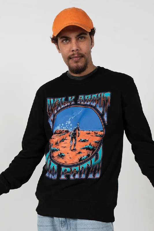 Value Deals Walkabout No Path Black Premium Cotton Crew Neck Unisex Sweater