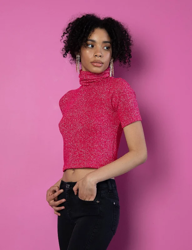 Weekend Savings Fiesta Pink Lurex Jersey Crop
