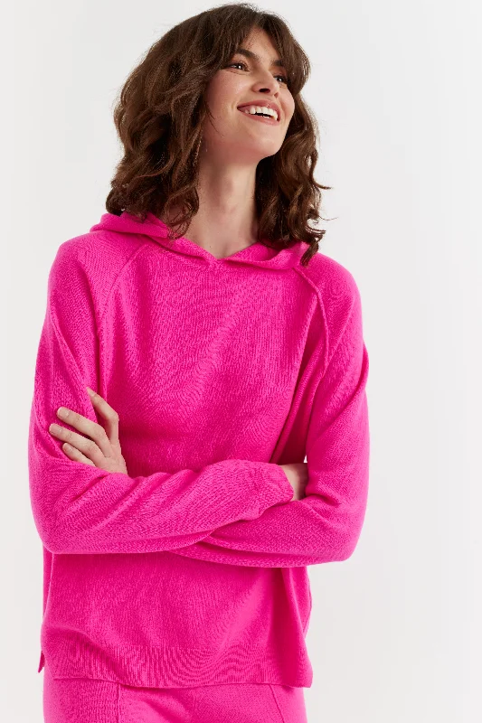 Closeout Sale Fuchsia Wool-Cashmere Boxy Hoodie