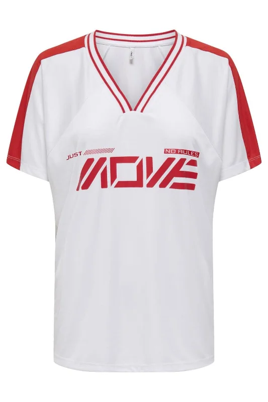 Amazing Deals Only - Onlbella S/S Sport V-Neck Top - 4822429 Bright White Move In Red Print