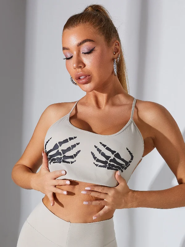 Weekend Specials to Delight ZASUWA Female "Hand Bones" Print Cross Back Sports Bras