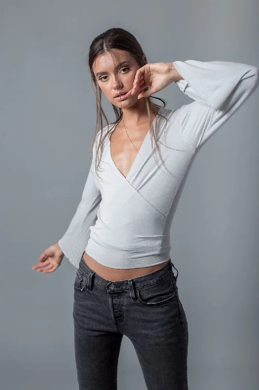 Epic Value Silver Bell Sleeve Casual Tie Back Top