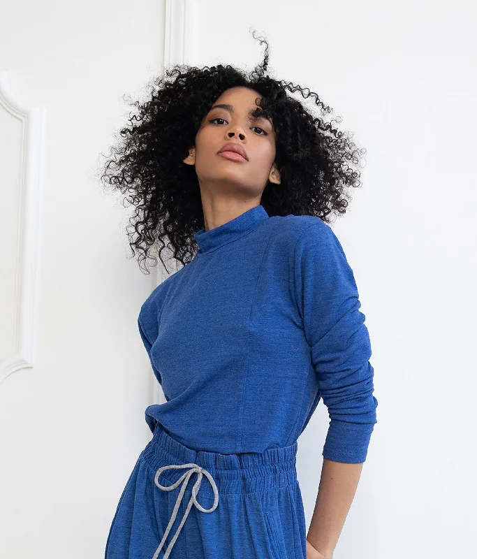 Sale Alert Blue Hacci Mock Neck Crop