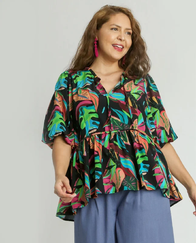 Special Discount Plus Babydoll Split Neck Front Tie Top