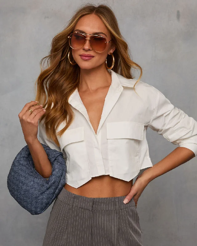 Super Bargain Easy Edge Cropped Button Down Top