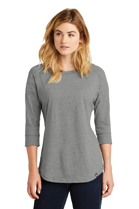 Online Only New Era Womens Heritage 3/4 Sleeve Crewneck T-Shirt - Heather Shadow Grey - Closeout
