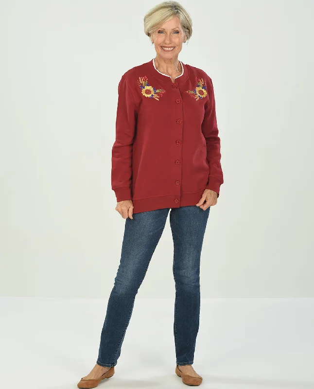 Markdown Sale Speculation Missy Embroidered Fleece Cardigan
