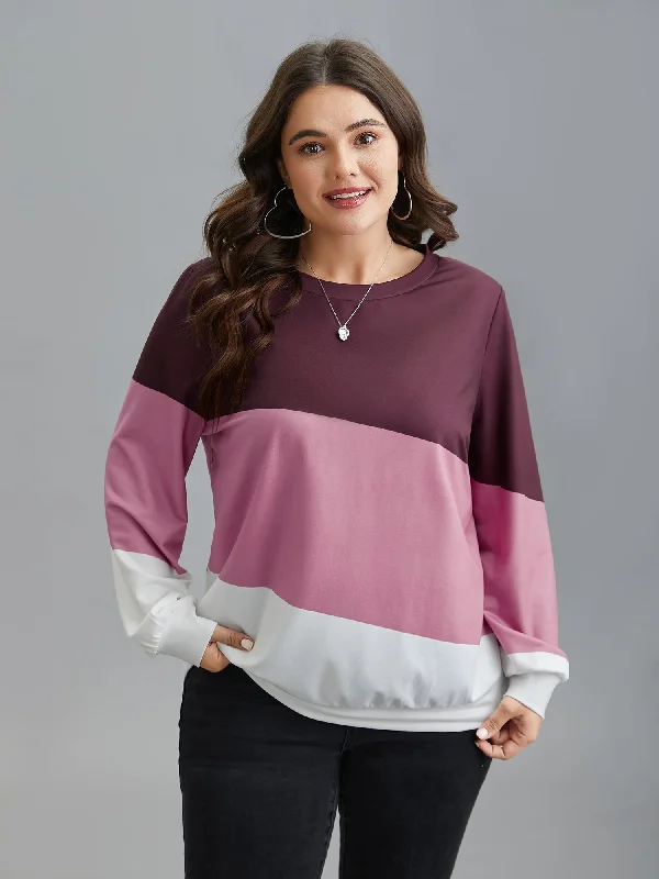 Year-End Sale Color Block Round Neck Sweatshirt