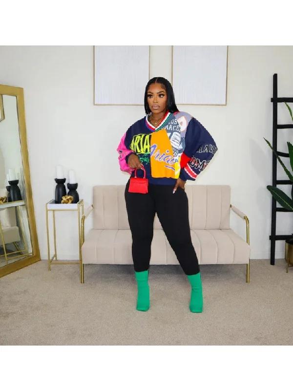 Unmissable Offer Colorblock V Neck Baggy Sweatshirts