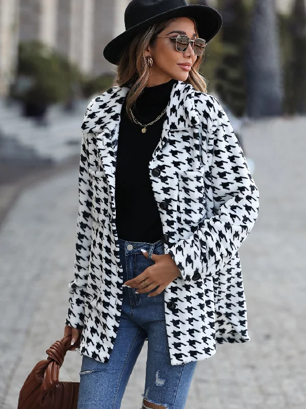 Super Sale Houndstooth Button Down Jacket