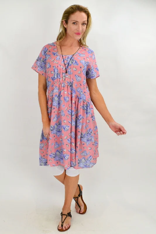 Flash Sale Peach Blue Peasant Tunic Dress