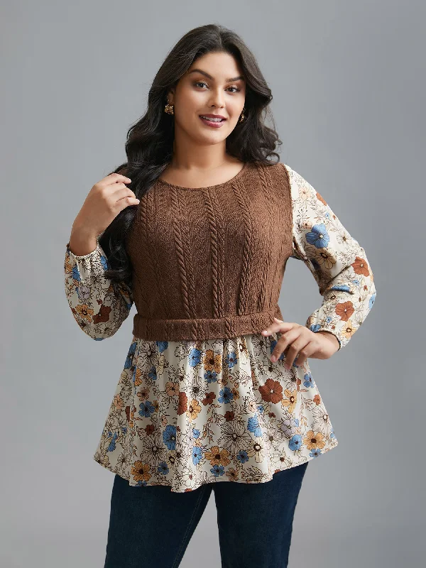 Weekend Savings Extravaganza Mixed Texture Floral Combined Blouse