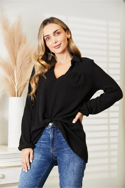 Reduced Price Celeste Full Size Long Sleeve Ribbed Blouse