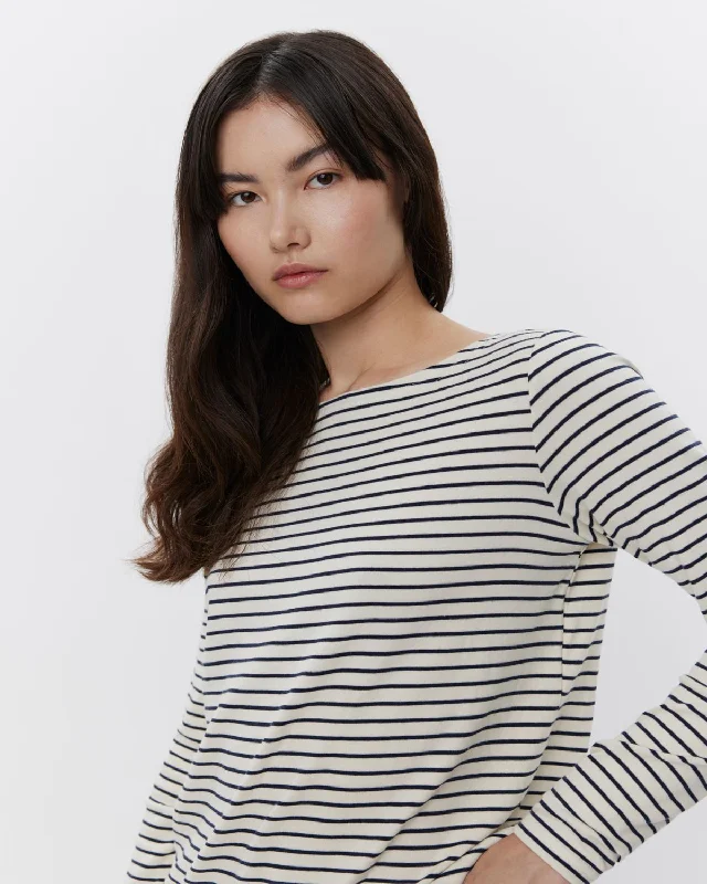 Year-End Sale STEPHIESW T-SHIRT LONG SLEEVE - Navy Striped