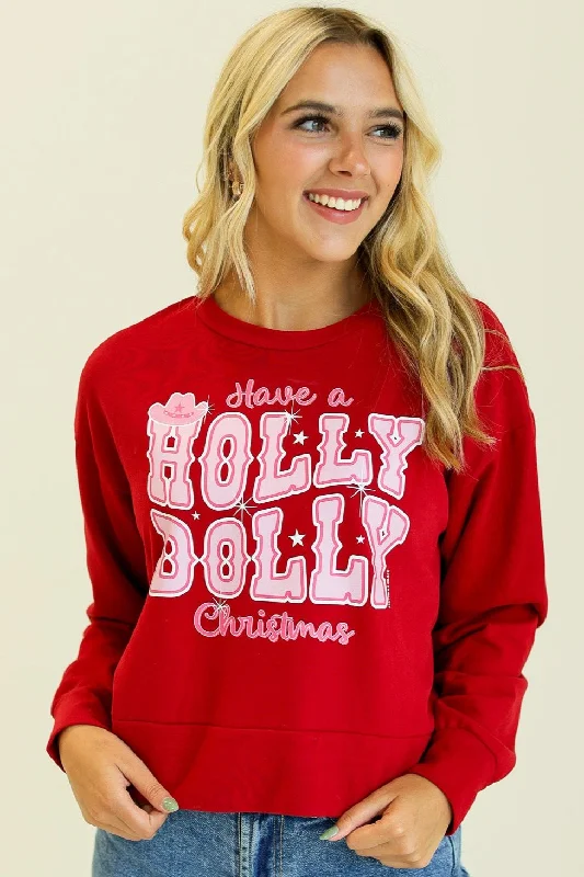 Bargain Alert Have a Dolly Christmas on Red Cropped Sweatshirt