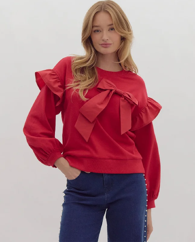 Daily Special Long Sleeve Top with Bow Accent
