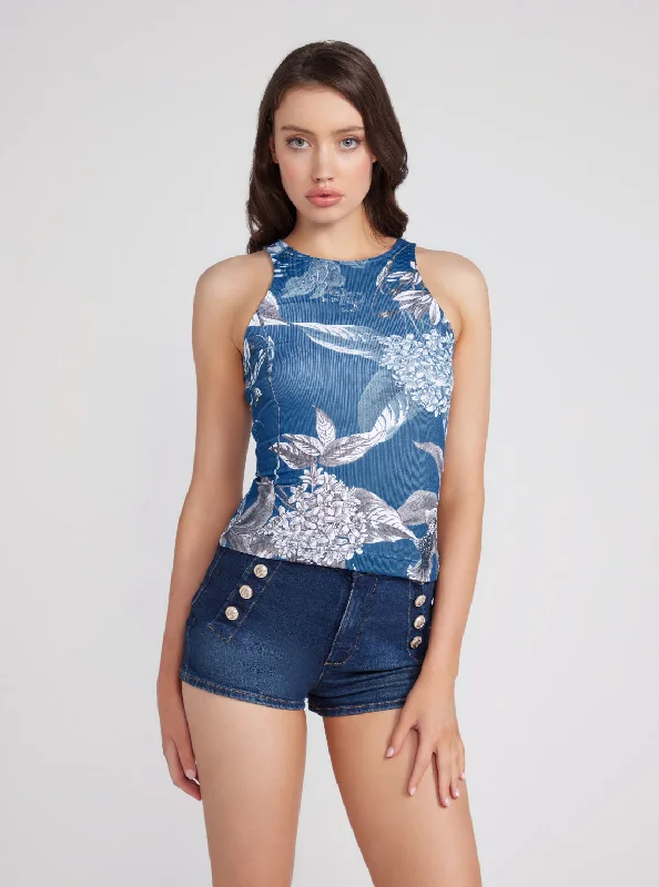 Weekend Discounts to Enjoy Blue Floral Sleeveless Guendalina Singlet Top
