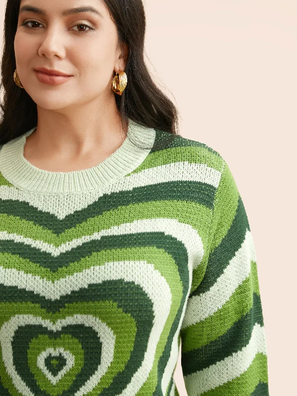 Price Rollback Crew Neck Contrast Heart Jacquard Pullover