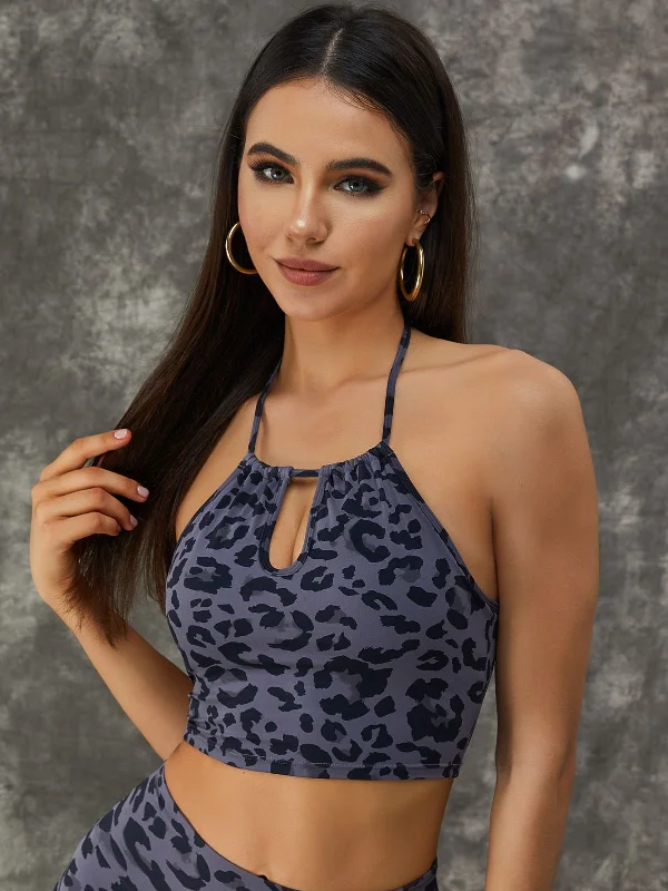 Loyalty Reward ZASUWA Female Leopard Print Hollow Out Halter Sports Bras