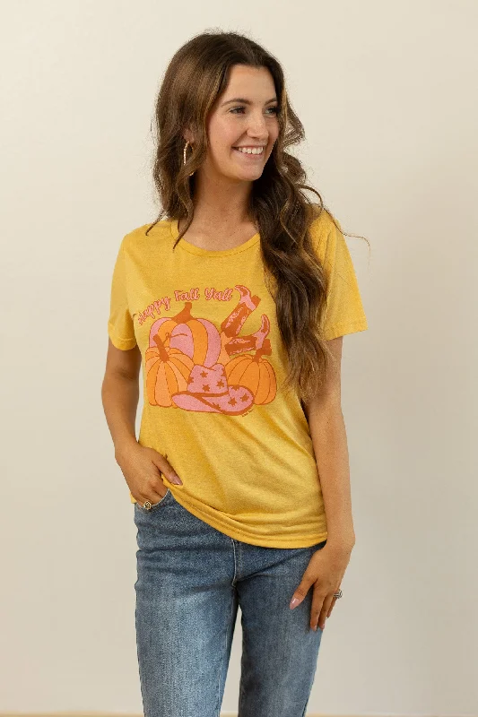 Final Offer Happy Fall Y'all on Blank Mustard Crewneck Tee