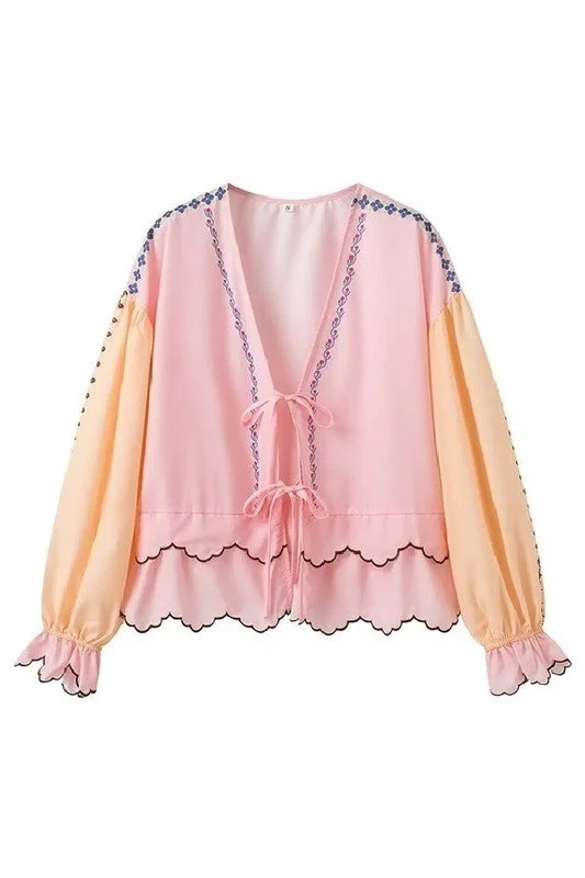 Best Seller Jenny Color Block Tie Blouse