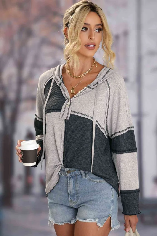 Crazy Savings Exposed Seam Color Block Hoodie with Drawstring