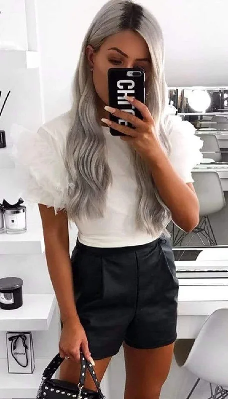Can't Miss Tulle Puff Frill Sleeved T-Shirt In White