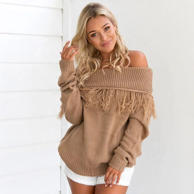 Great Bargains Autumn New Design Off Shoulder Sexy Ladies Casual Tassel Sweater