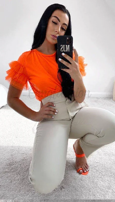 Discount Extravaganza Tulle Puff Frill Sleeved T-Shirt In Neon Orange