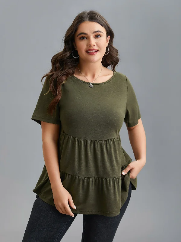 Price Drop Bamboo Floral Yarn Tiered Knit Top