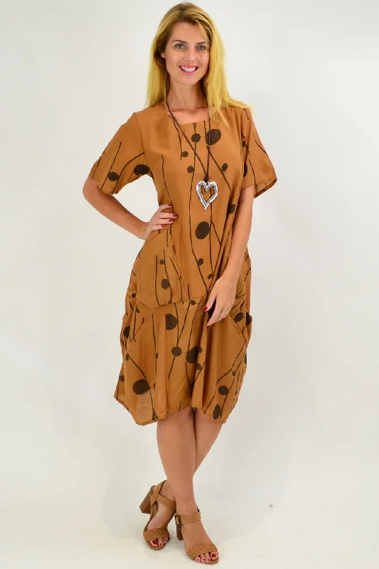 Savings Bonanza Caramel Dots Bubble Tunic Dress