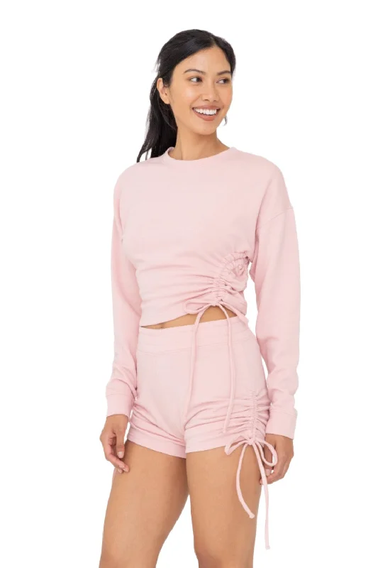 Make Your Weekend Count with Savings Mono B Fleece Side Cinch Long Sleeve Crewneck Top KTR12188