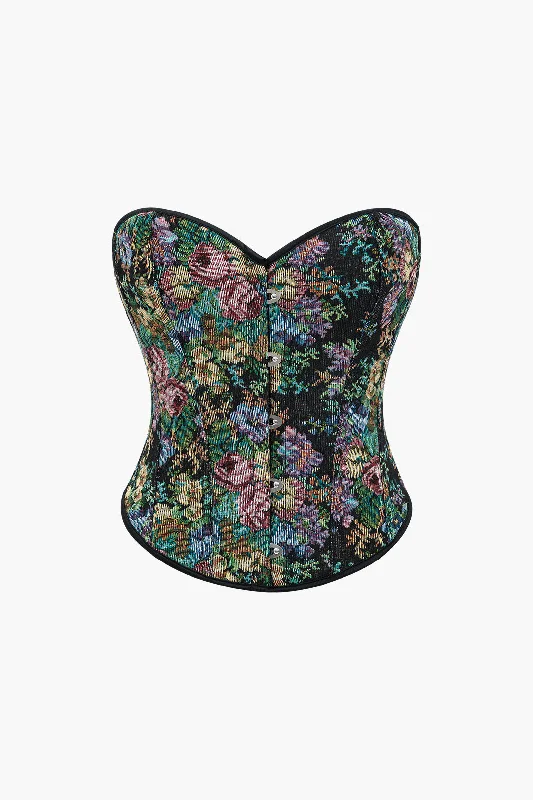 Massive Deals Jacquard Corset Waist Contrast Binding Ribbon Tube Top