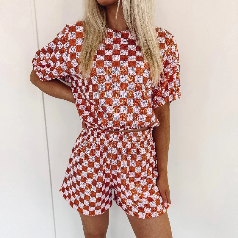 Deal Dash Orange Checkered Top