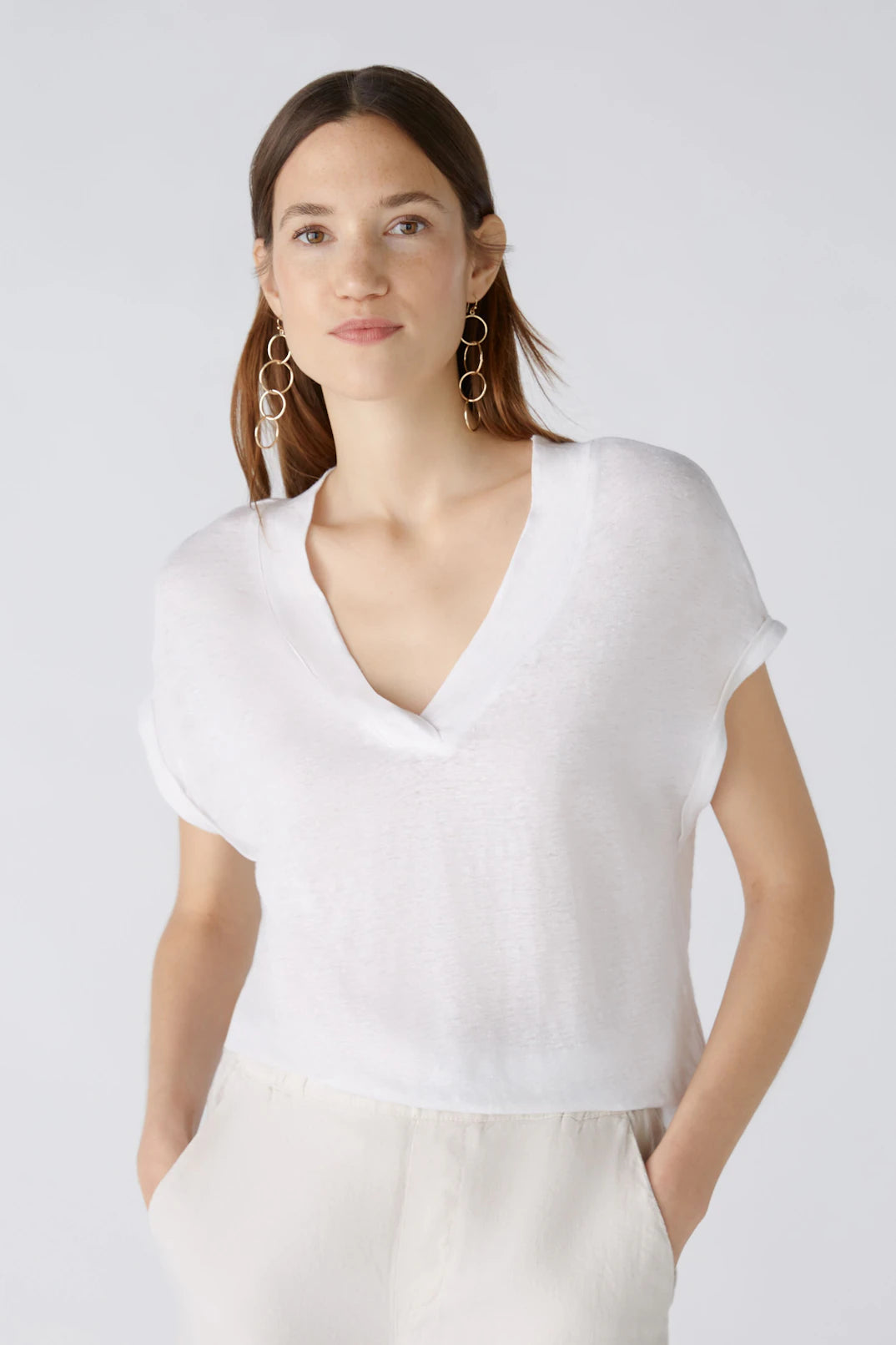 Great Deal Oui V-Neck Linen Combo T-Shirt