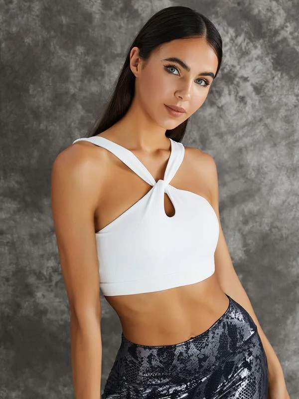 Can't Beat ZASUWA Female High Waist Glossy Bronzed Snakeskin Twist Hollow Out Sports Bra