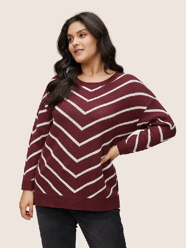 Amazing Deals Striped Drop Shoulder Loose Knit Pullover