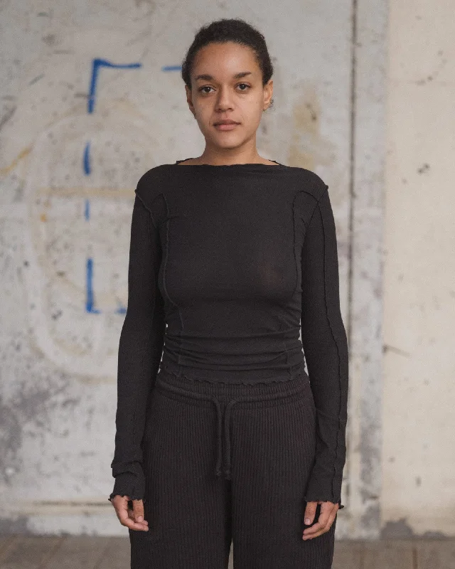 Price Reduction Omato Long Sleeve Tee - Organic Cotton Rib - Black