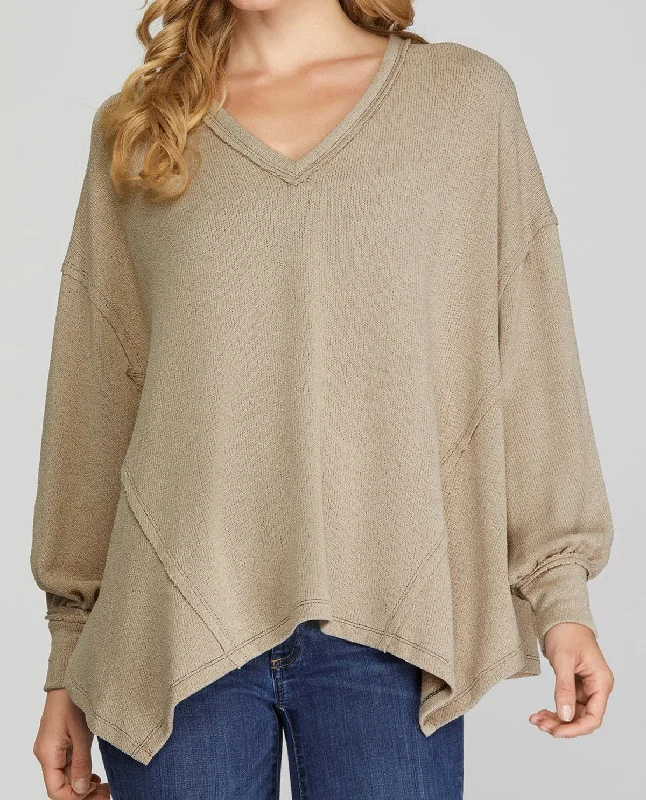 Amazing Deals V-Neck Asymmetry Hem Top