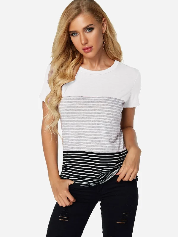 Super Bargain OEM ODM Crew Neck Stripe Short Sleeve White T-Shirts