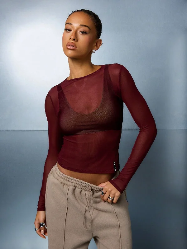 Weekend Offers That Shine SUMWON WOMEN Round Neck Full Sleeves Fitted Mesh Top