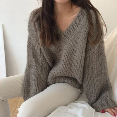New Deals Jumper Sweaters Woman Knit De Factory Korean Fall Winter Fashion Thick Stitch V Neck Chunky Plus Size Sweater Pullover Women