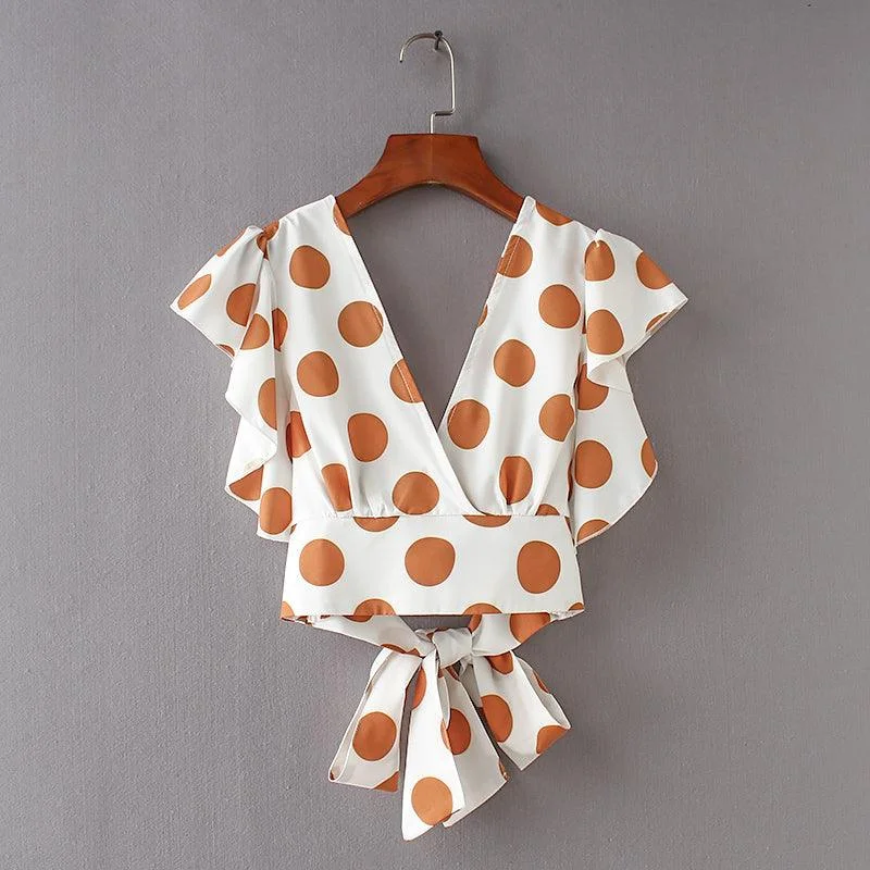 Amazing Deals PLUNGING POLKA DOT CROPPED TOP